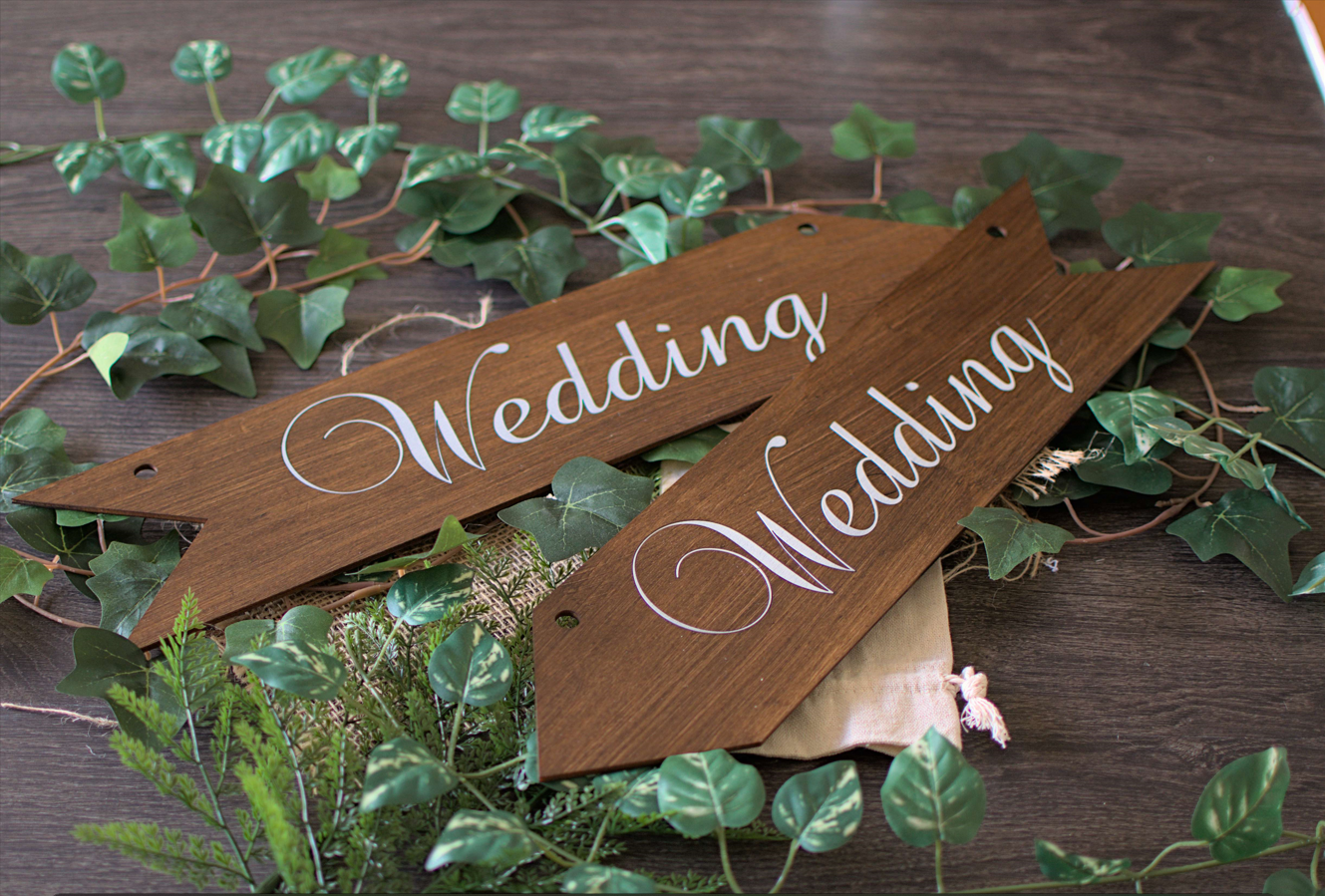 Elegant Laser Cut Wedding Arrow Signs | Dark Varnish Finish | Indoor Décor