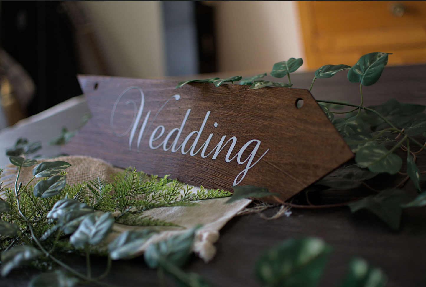 Elegant Laser Cut Wedding Arrow Signs | Dark Varnish Finish | Indoor Décor