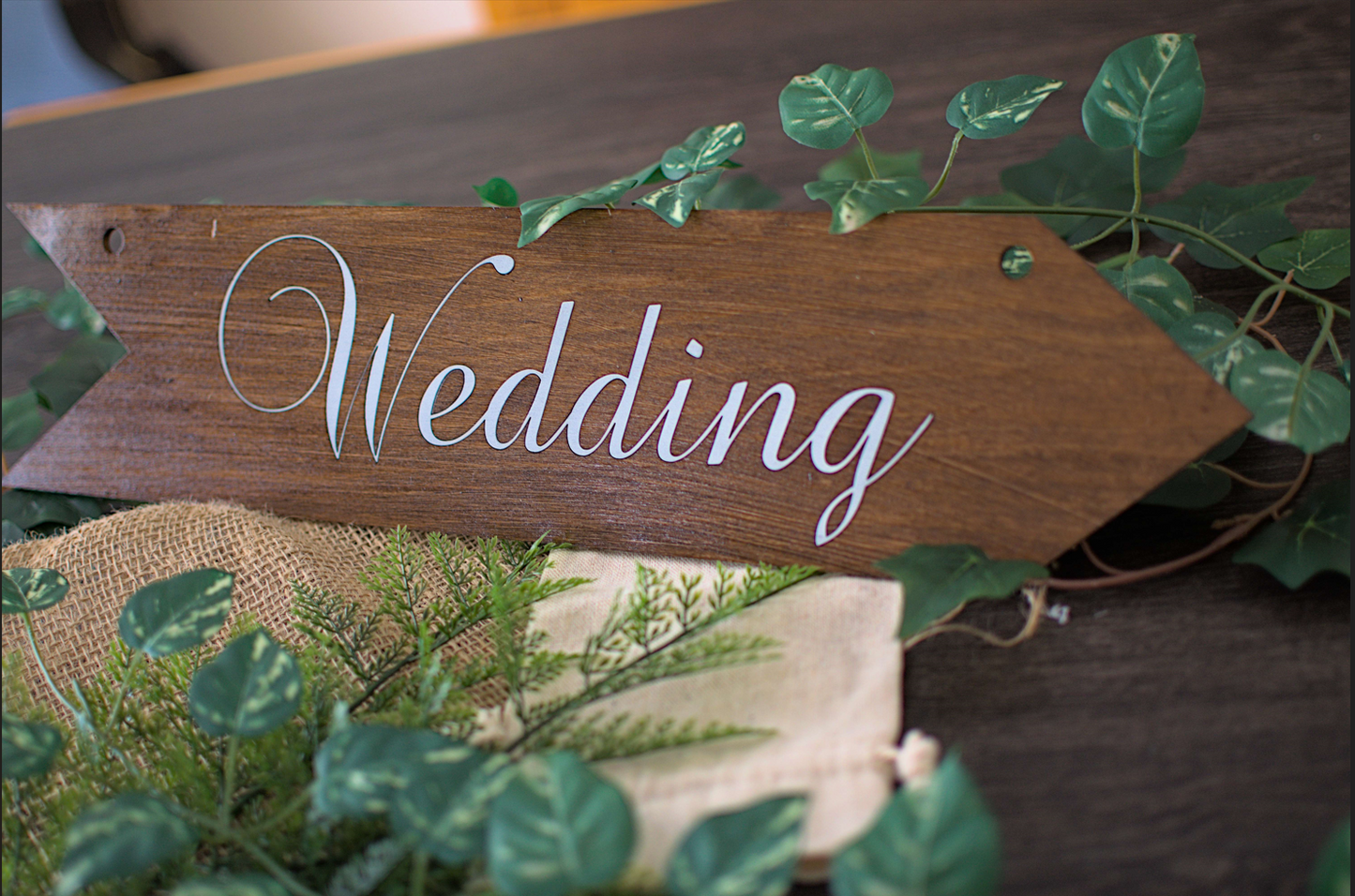 Elegant Laser Cut Wedding Arrow Signs | Dark Varnish Finish | Indoor Décor