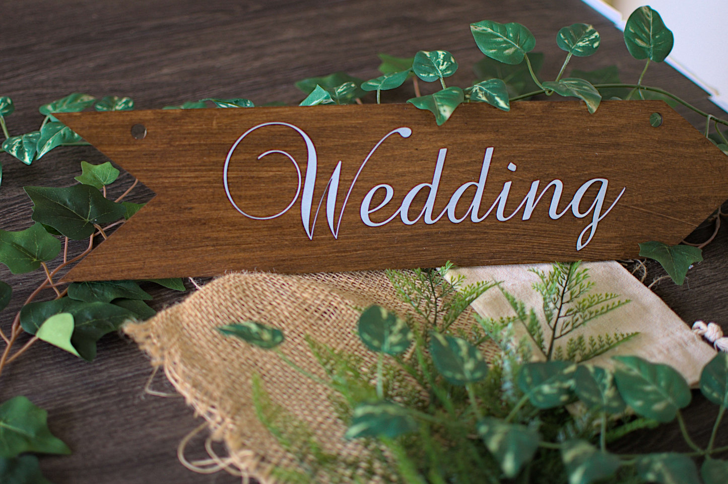 Elegant Laser Cut Wedding Arrow Signs | Dark Varnish Finish | Indoor Décor