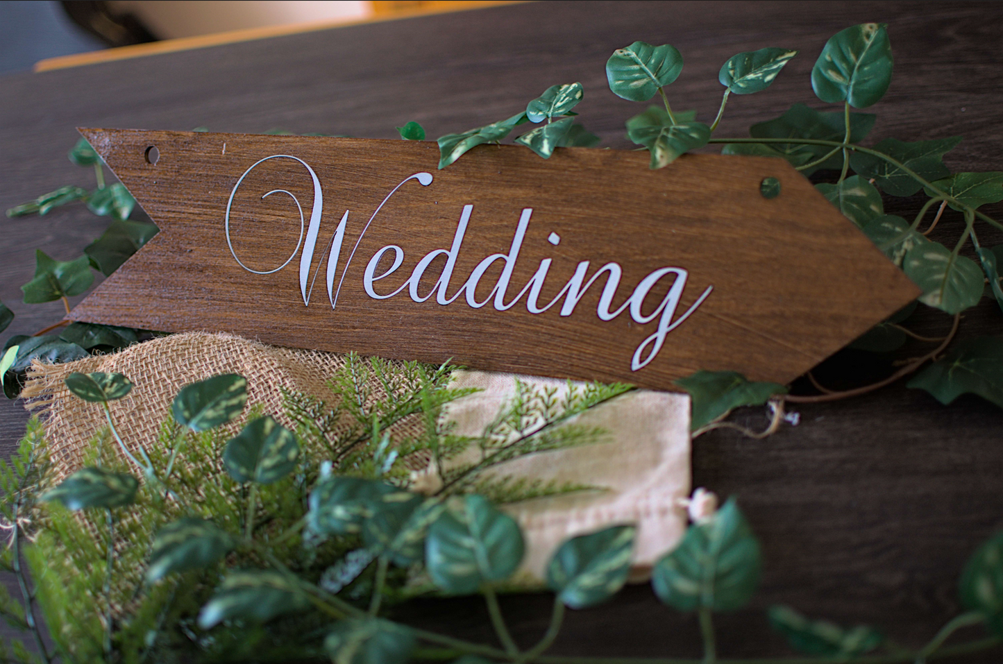 Elegant Laser Cut Wedding Arrow Signs | Dark Varnish Finish | Indoor Décor