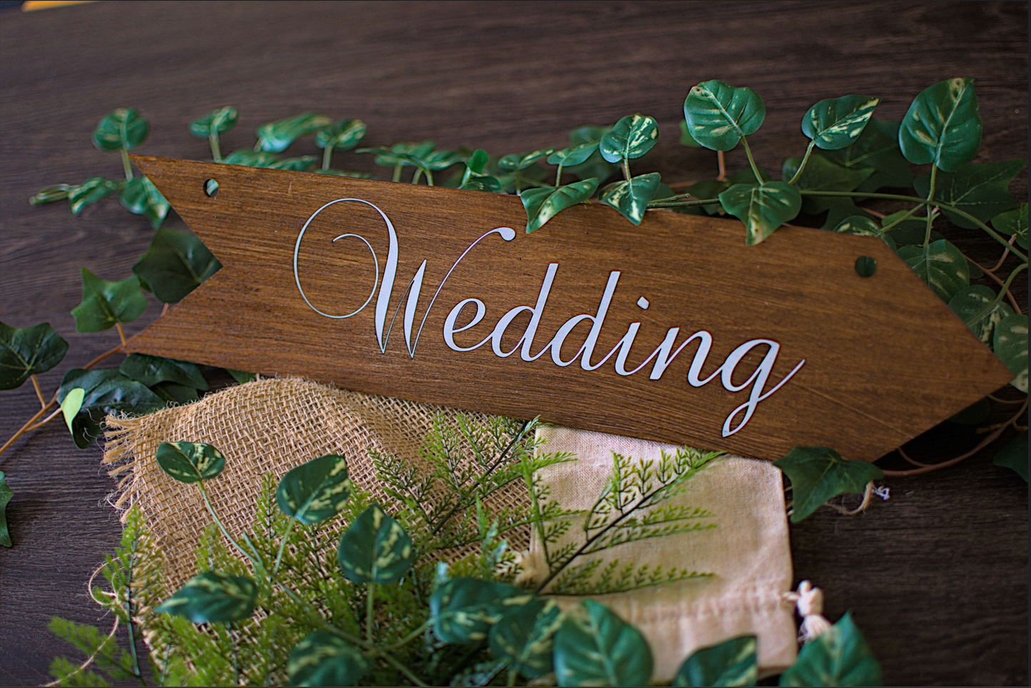 Elegant Laser Cut Wedding Arrow Signs | Dark Varnish Finish | Indoor Décor