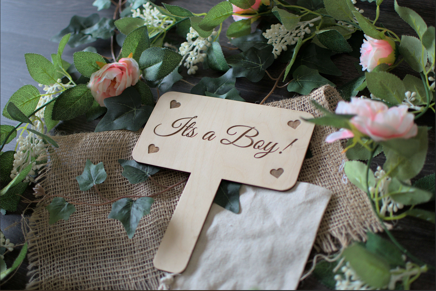 Rustic Wooden Gender Reveal Signs - 'It's A Girl!' and 'It's A Boy!' - Laser Etched Birch Wood Decor