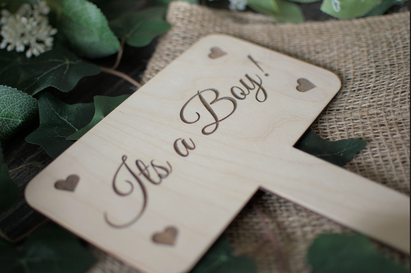 Rustic Wooden Gender Reveal Signs - 'It's A Girl!' and 'It's A Boy!' - Laser Etched Birch Wood Decor