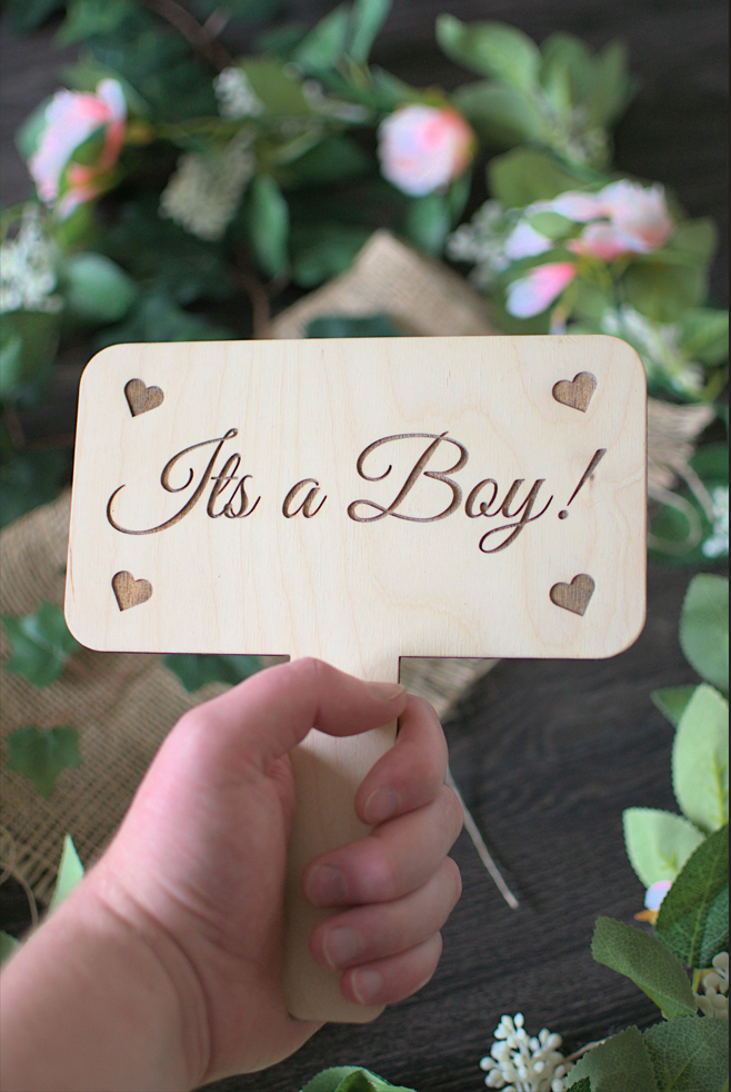 Rustic Wooden Gender Reveal Signs - 'It's A Girl!' and 'It's A Boy!' - Laser Etched Birch Wood Decor