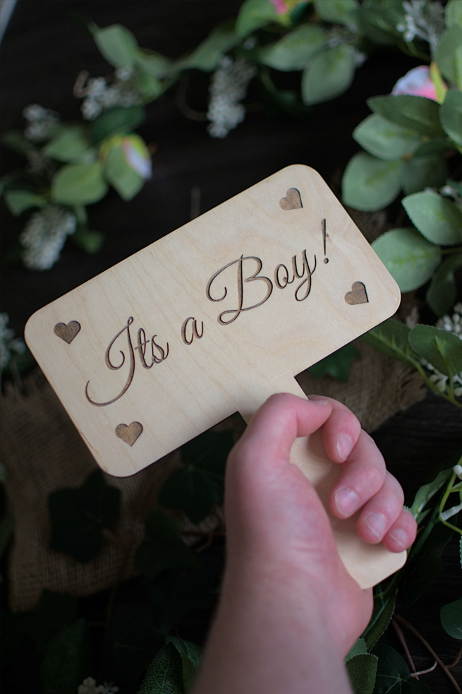 Rustic Wooden Gender Reveal Signs - 'It's A Girl!' and 'It's A Boy!' - Laser Etched Birch Wood Decor