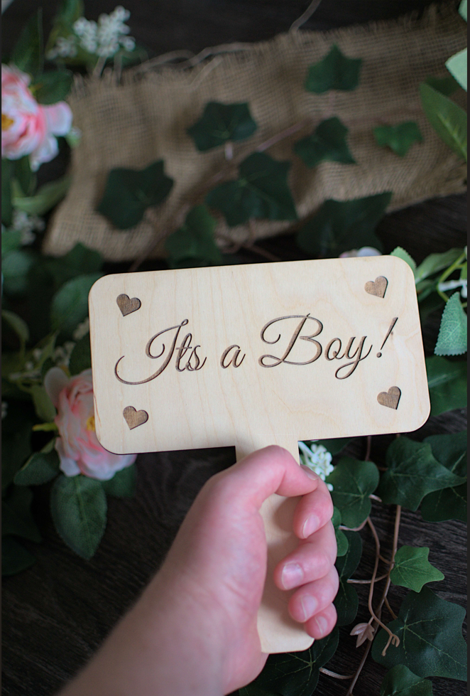 Rustic Wooden Gender Reveal Signs - 'It's A Girl!' and 'It's A Boy!' - Laser Etched Birch Wood Decor