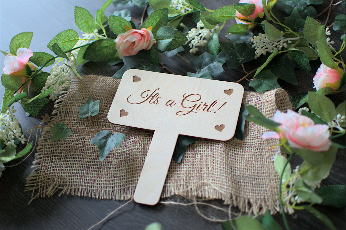 Rustic Wooden Gender Reveal Signs - 'It's A Girl!' and 'It's A Boy!' - Laser Etched Birch Wood Decor