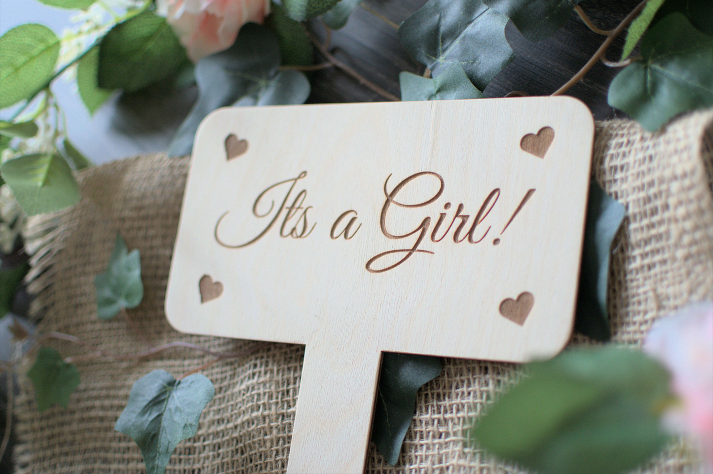 Rustic Wooden Gender Reveal Signs - 'It's A Girl!' and 'It's A Boy!' - Laser Etched Birch Wood Decor