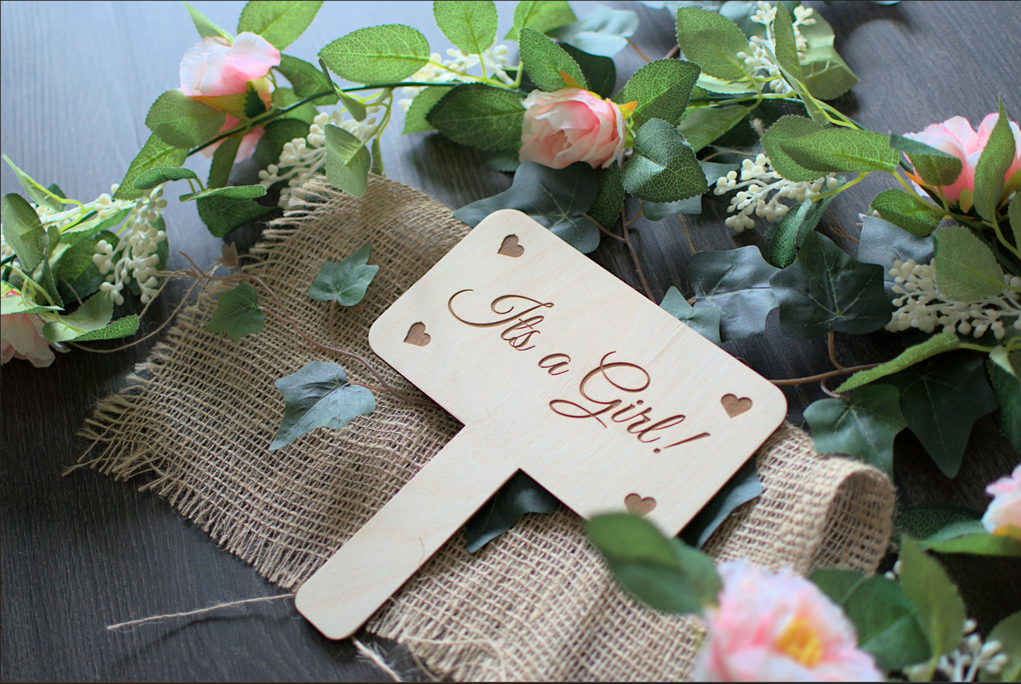 Rustic Wooden Gender Reveal Signs - 'It's A Girl!' and 'It's A Boy!' - Laser Etched Birch Wood Decor