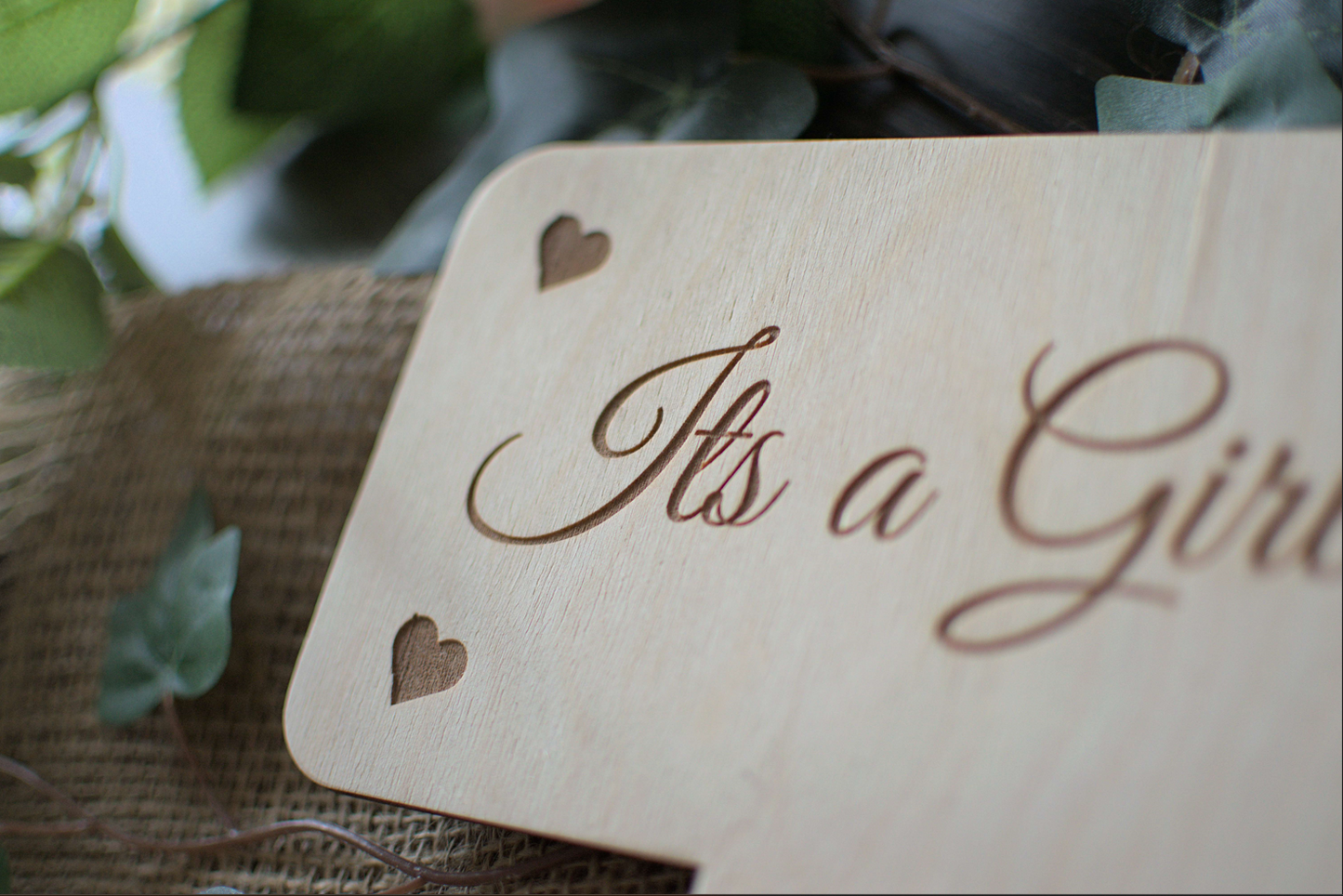 Rustic Wooden Gender Reveal Signs - 'It's A Girl!' and 'It's A Boy!' - Laser Etched Birch Wood Decor